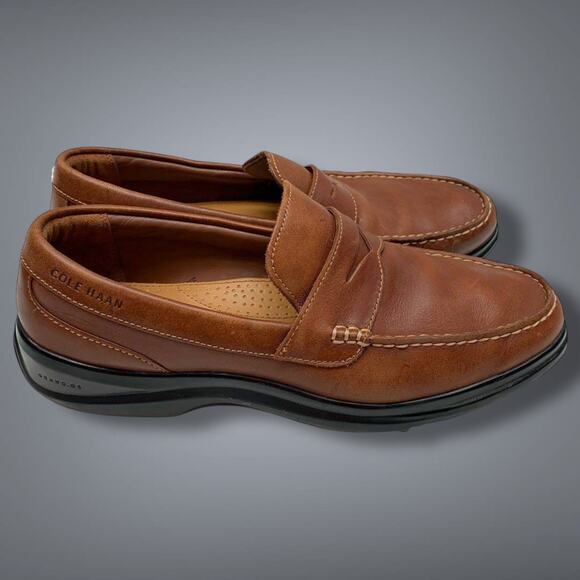 Men\'s Size 9.5 COLE HAAN GRAND OS Pinch Brown Leather Penny Loafers VGUC main image 7